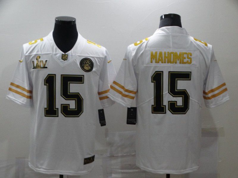 Men Kansas City Chiefs 15 Mahomes White champion gold lettering 2020 NFL Nike Jerseys